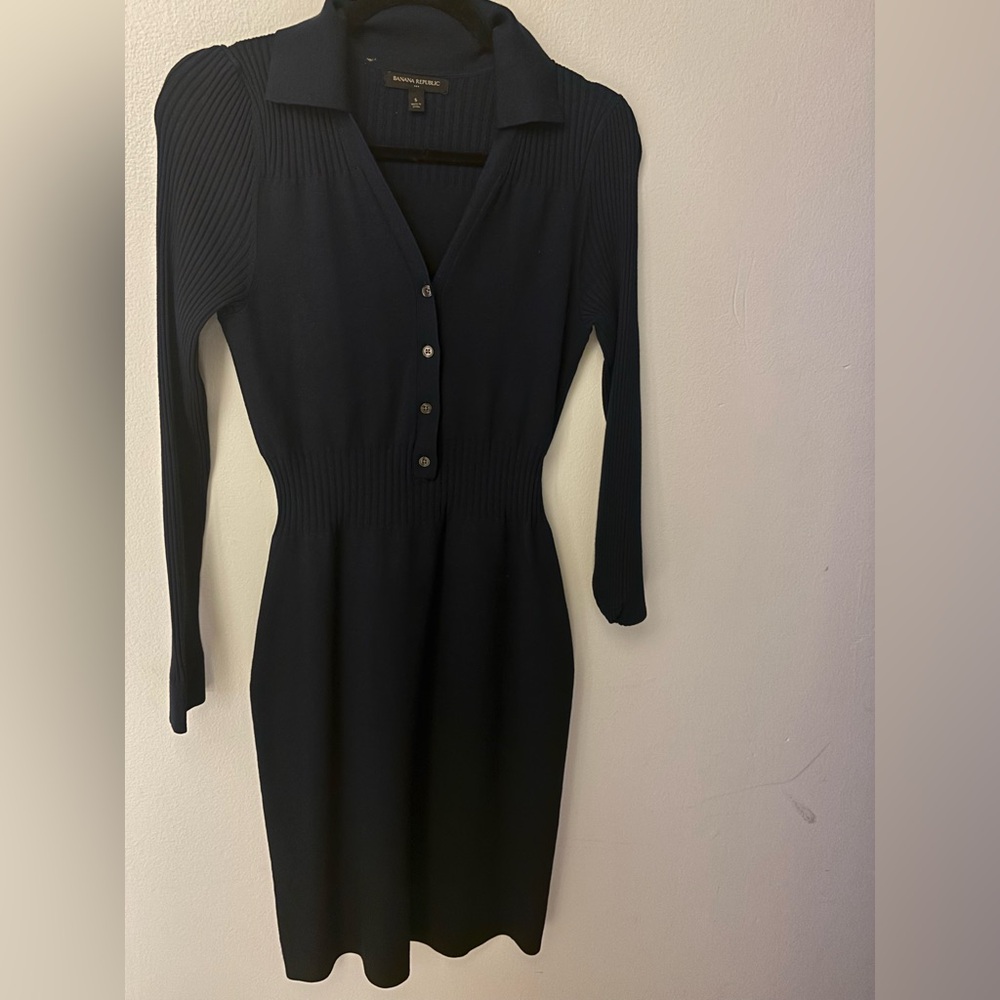 Banana Republic Blue Sheath Dress with Notched Collar